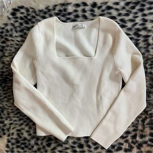 Abercrombie & Fitch Cream Ribbed Square-Neck Long Sleeve Top